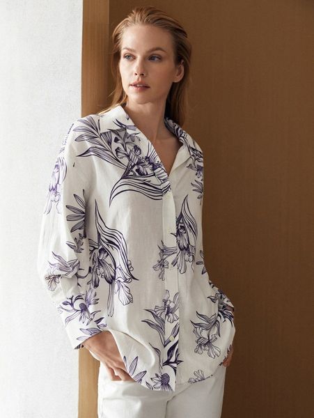 

motf premium linen printed oversized blouse u2g3#, White