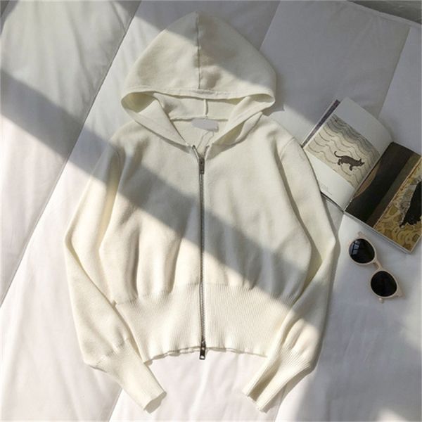 

2021 new 2021 spring new product korean hooded double short cardigan gentle western style long-sleeved sweater women nac9, White;black