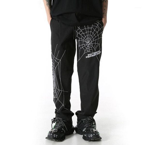 

ewq / men's wear hip hop loose elastic waist pants embroidery ankle pants spring summer casual drewstring sportwear male 9y17291, Black