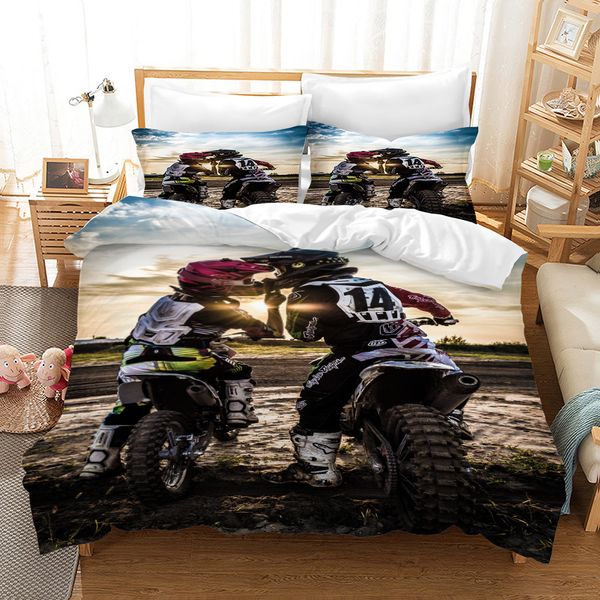 Fanaijia Motorcycle Bedding Conjuntos Tamanho Duplo Kids Kids Duvet Set Conjunto com Pillowcase Motocross Cama Sets Cama Comforter 201210