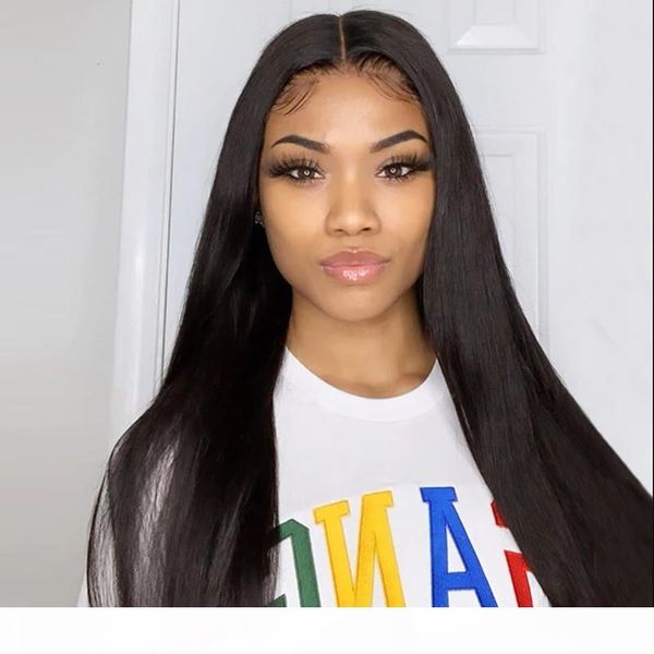 

lace front human hair wigs full lace human hair wig for black women brazilian natural long straight swiss lace frontal wig preplucked, Black;brown