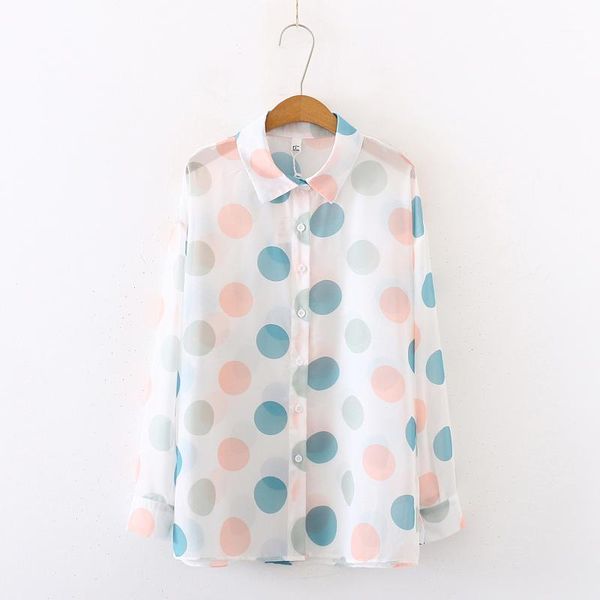 

2020 spring new women fashion long sleeve polka dot print loose blouse shirts casual chiffon shirts blusas1, White