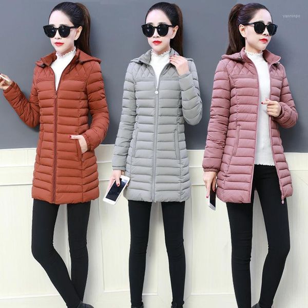 

2020 women winter hooded warm coats plus size solid color cotton jacket female long ladies outwear parkas jaqueta feminina w2521, Black