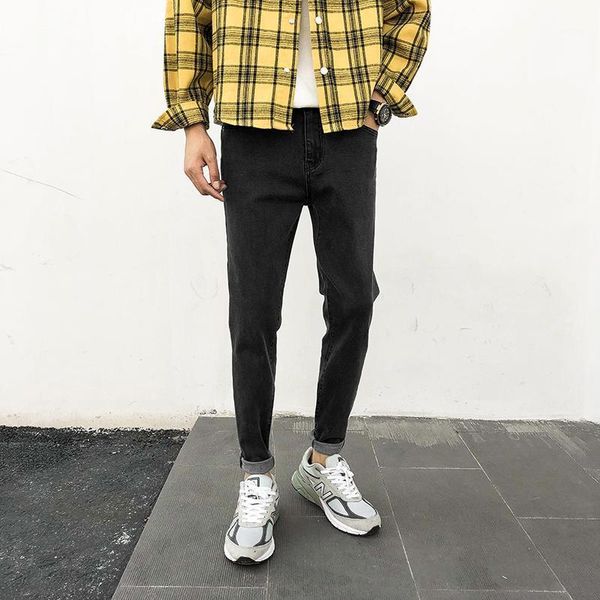 

new casual fashion autumn black jeans men's korean style elastic trend slim long denim pencil pants1, Blue