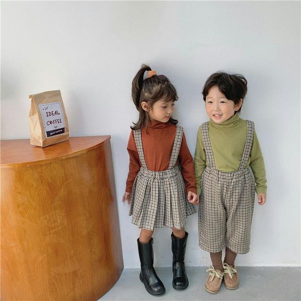 

girl's dresses winter autumn children clothes plaid girl overall dress twins baby boys velvet pants warm brother sister clothing, Red;yellow