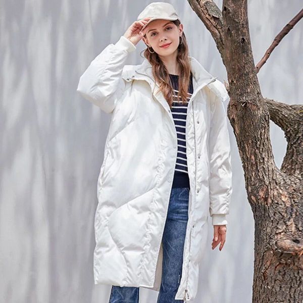 

new women's white duck down jacket loose winter design oversized hooded parka outerwear snow clothes plus size thick coats, Black