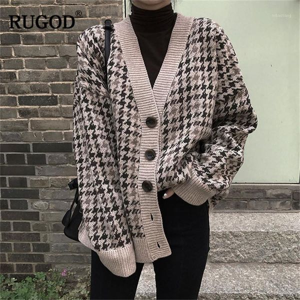 

women's sweaters rugod vintage fashion plaid women cardigans 2021 v-neck knitted jersey mujer invierno 20211, White;black