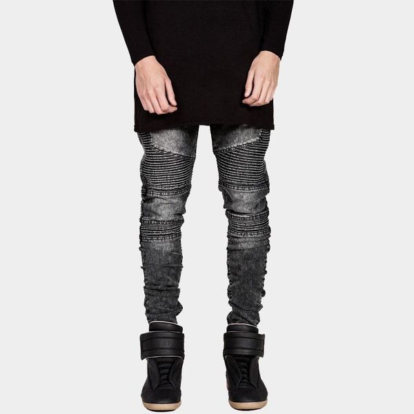 

wholesale-mens skinny biker jeans men 2016 hi-street ripped rider denim jeans motorcycle runway slim fit washed moto denim pants joggers1, Blue