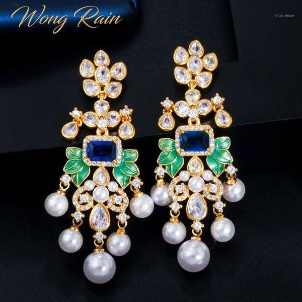 

wong rain bohemian 100% 925 sterling silver created moissanite sapphire gemstone drop dangle earrings fine jewelry wholesale1, Golden;silver