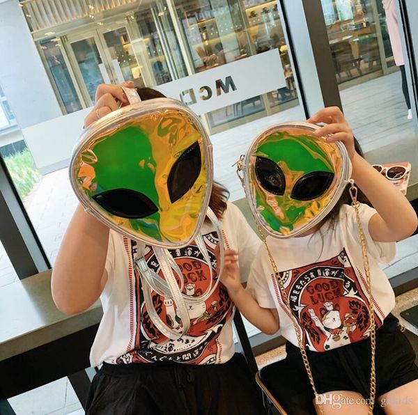 

summer new alien laser transparent shoulder bag girl transparent jelly bag backpack the gift for girls, White