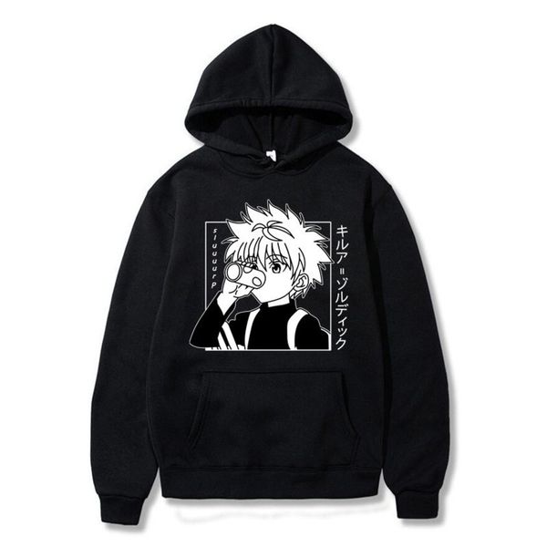 

japane anime funny ey killua hxh hoodi 2021 winter japan style x hunter sweatshirts streetwear for women/men, Black