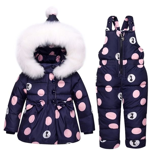 

russian winter suit for children baby girl duck down jacket coat and pants 2pcs warm clothing set thermal kids clothes snow wear lj201017, Blue;gray