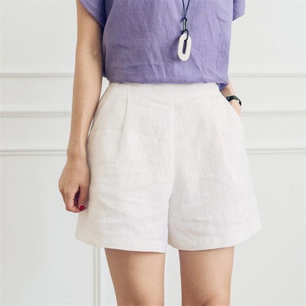 

yocalor new 2021 summer women shorts wide leg high elastic waist casual cotton and linen pockets wild shorts trousers1, White;black