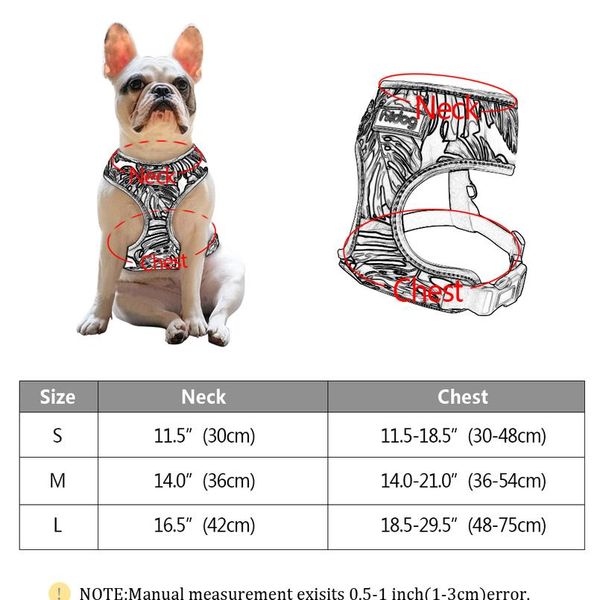 

breathable french bulldog harness printed reflective dogs harness puppy small medium dogs cats vest for pug walking bbyewi