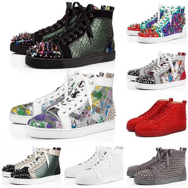 

2021 new arrival red bottoms designer luxurys platform sneakers men women casual shoes studded spikes loafers suede leather red bottom us 13, Black