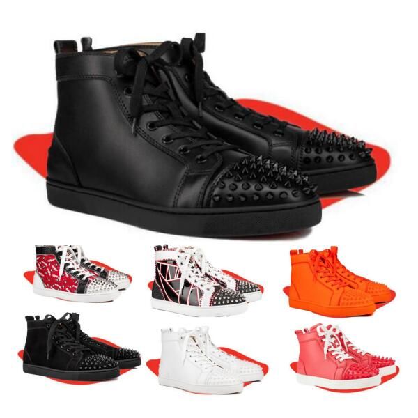 

red bottoms spikes orlato flat mens high casual shoes sneaker black suede ace genuine leather party 2021 new arrival women fashion shoes