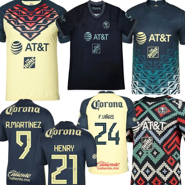 

club america soccer jersey liga mx men home yellow away blue third black f. vinas henry rodriguez jersey giovani football shirt 21 22, Black;yellow