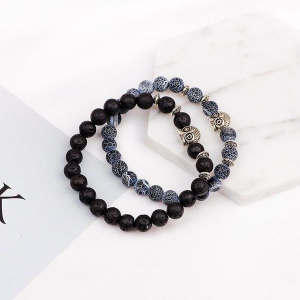 

2020 natural volcanic lava stone charm men snakeskin gems bead bracelet buddhist buddha prayer bracelet bangle for women, Black