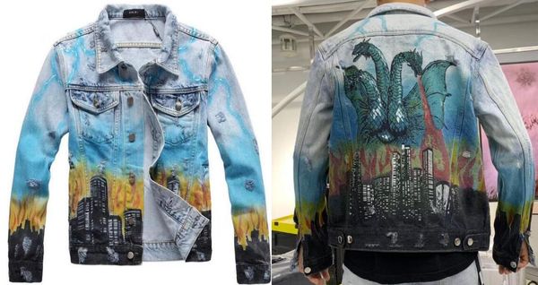 

denim jacket tree men jean jackets coat printing cowboy ripped distressed hop streetwear men hip size big coconut m-xxxxl cggga, Black