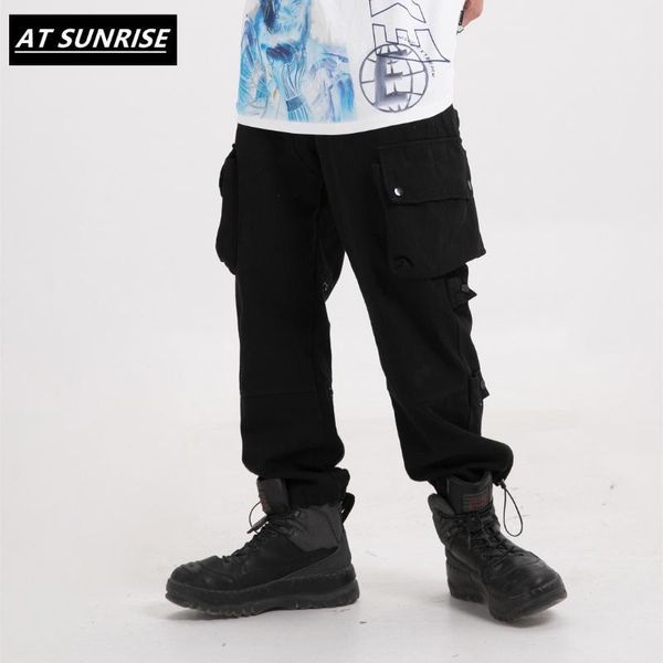 

2020 men's side pockets cargo harem pants solid color pants hip hop cargo trouser casual cotton multi pockets pant streetwear1, Black