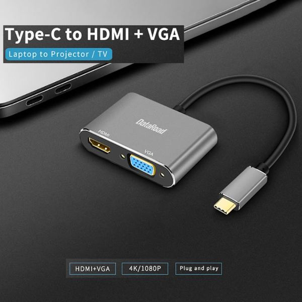 

dataroad mini vga hdmi to type c 4k for adapter docking station audio video converter for lapto projector