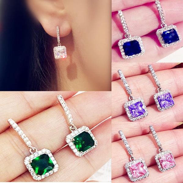 

yayi jewelry fashion princess cut colorful zircon silver color long ear earrings wedding party tassel pierced earrings gifts1