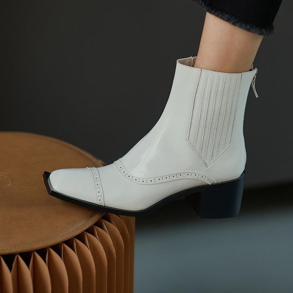 

boots genuine leather zippers decoration ankle high heels women brand design autumn winter party shoes woman, Black