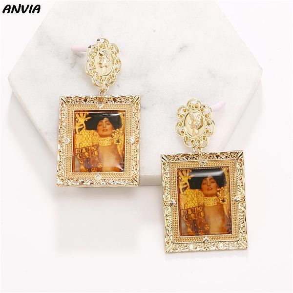 

classical klimt oil painting art earrings nobel the kiss golden drop dangle earrings for women vintage accessories luxury gifts, Silver