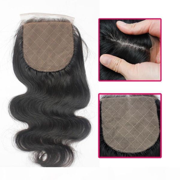

virgin human straight hair silk base closures soft remy body wavy silk closures hair middle part 4x4 brazilian silk lace closure piece 1b, Black