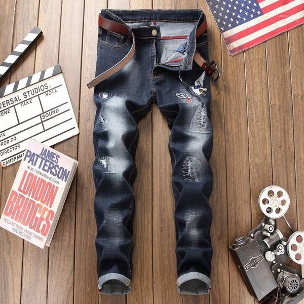 

brand skinny jeans men slim fit designer denim patch jeans male pants brand clothing men`s destroyed homme1, Blue