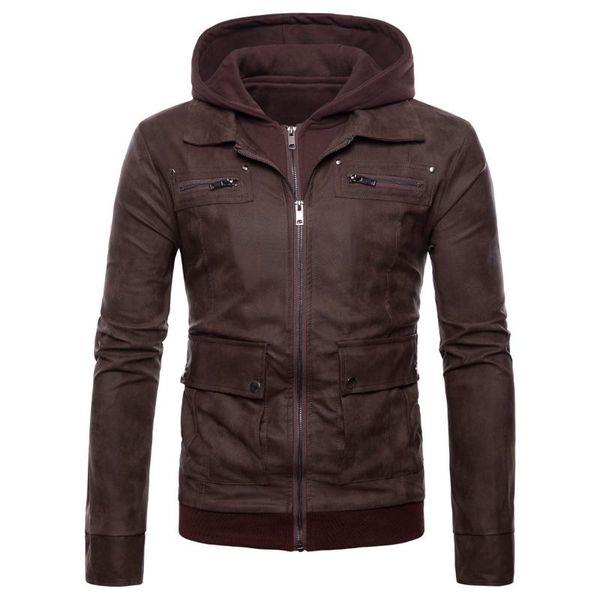 

men's fur & faux brand clothing direct aowofs2021 autumn large size casual hooded leather fake two-piece jacket, Black