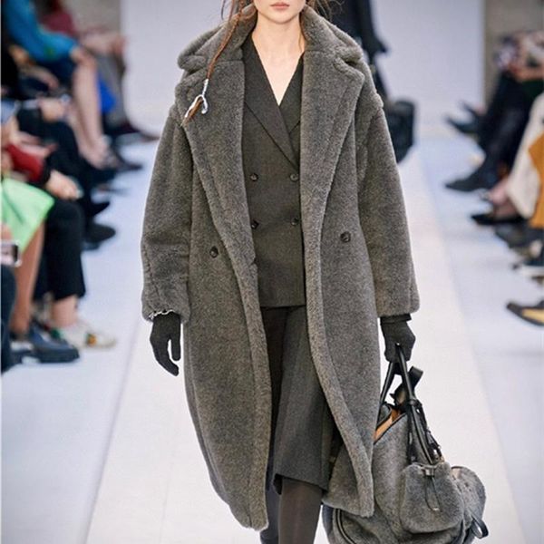 

women's fur & faux 2021 fashion teddy coat women 100% pure wool warm long sleeve female outerwear autumn winter jacket overcoat, Black