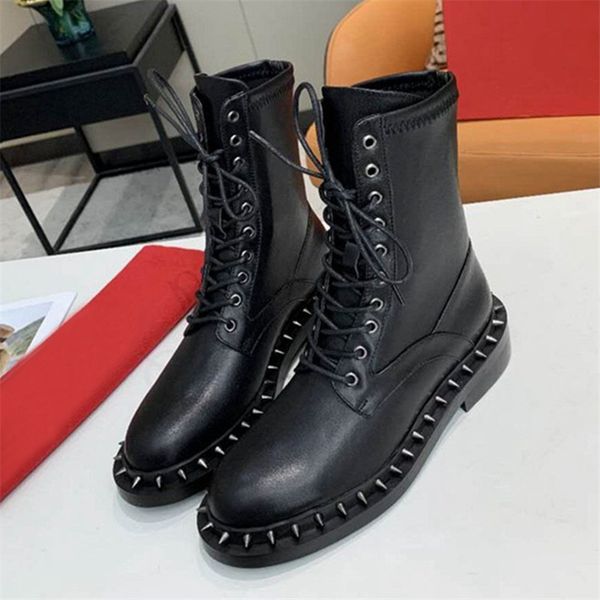 

female ankle genuine leather lace-up boots short heels spring 7qj6, Black