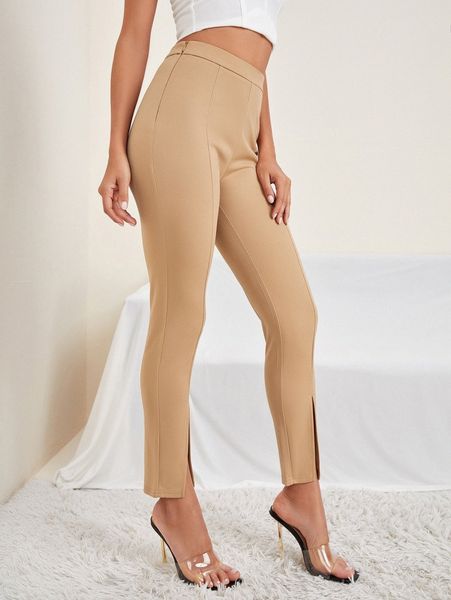 

zip detail split hem pants d2up#, Black;white
