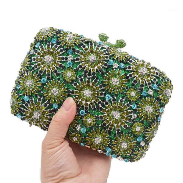 

evening bags green daisy flowers luxury crystal women party handbags wedding purse for lady banquet chain diamond clutch sm291