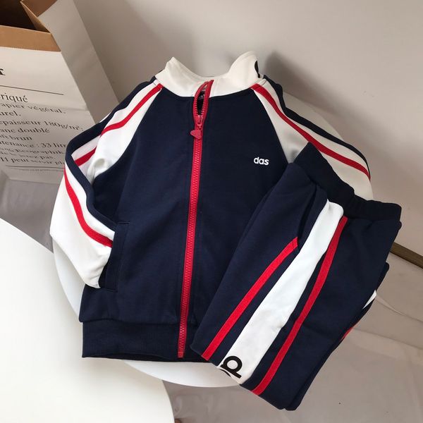 

kids clothing fashion sport tracksuits boys girls letter print with stripe two piece sets child casual clothing suits jackets good quanlity, White