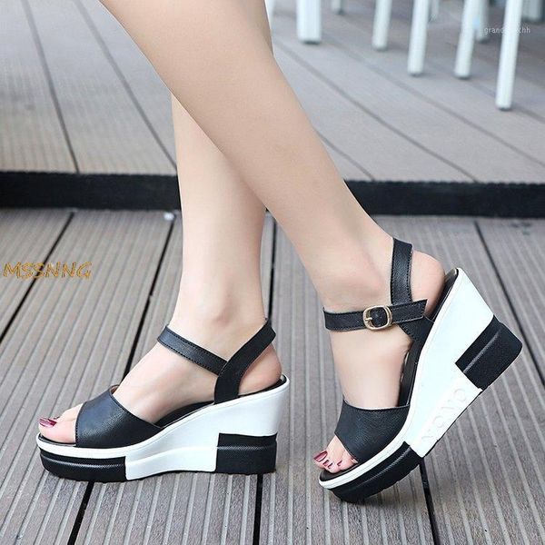 

sandals 2021 summer women's fashion wedges peep toe ladies shoes solid buckle strap super high comfortable sandals1, Black