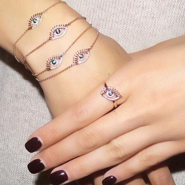 

2020 sale elegant women luxury fashion jewelry paved shiny tiny cz lucky evil eye bracelet for cute girl delicate party gift, Black