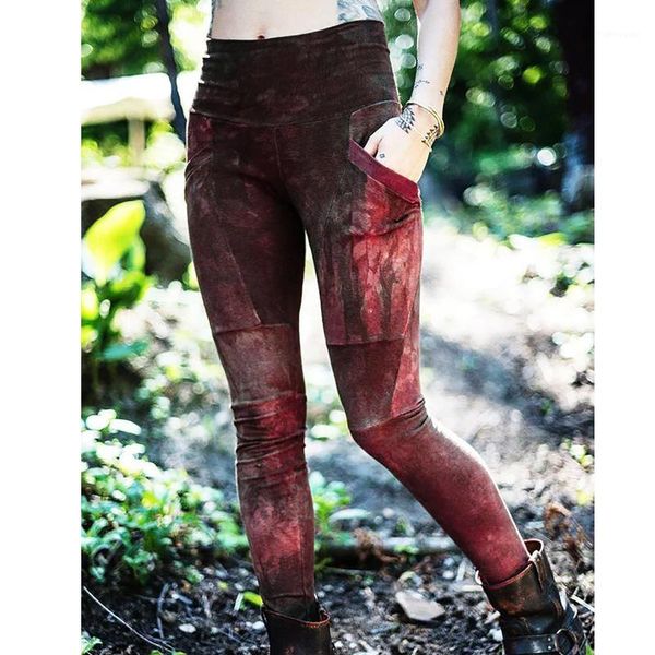 

gothic high waist leggings for women 2020 fashion vintage printed ankle length push up skinny pants female with pockets ladies1, Black