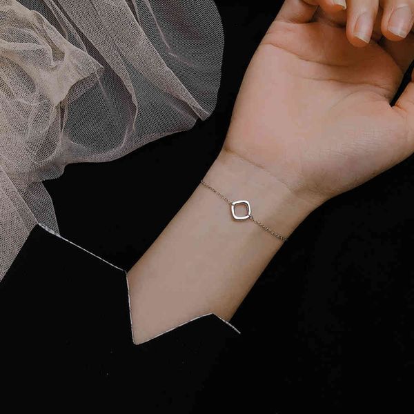 

chain bracelet minimalist cool geometric 925 sterling silver bracelet hollowed out simple ins student girl jewelry girlfriends gift, Black