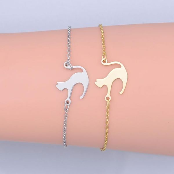 

link, chain 100% stainless steel dainty running kitty cat charm bracelet for women wholesale drop oem jewelry order accepted, Black