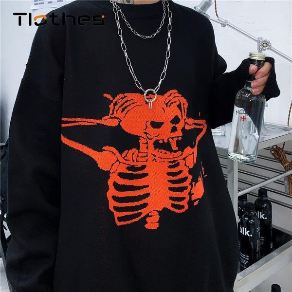 

fashion skulls sweater women jumper loose goth graphic knitwear clothing gothic y2k pullover pattern sweater women men oversize1, White;black
