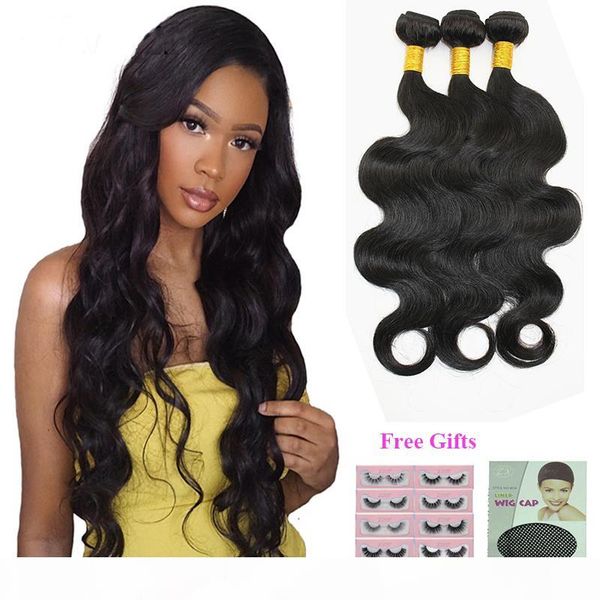

brazilian body wave hair extensions 3 or 4 bundles 50g peruvian indian malaysian virgin human hair weave 8-28inch, Black