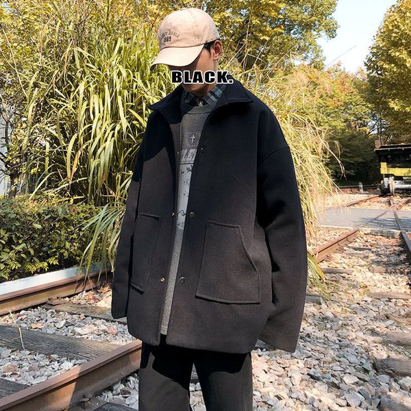 

2021 new privathinker men's casual oversize jackets autumn winter korean streetwear fashion windbreaker woolen coat clothing zhoq, Black;brown