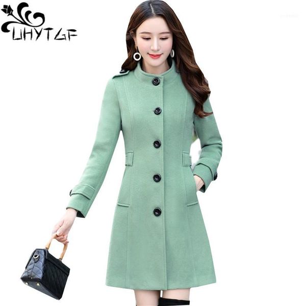 

uhytgf women winter coat new single-breasted slim women quality autumn wool coat casual 2xl plus size abrigo mujer 4761, Black