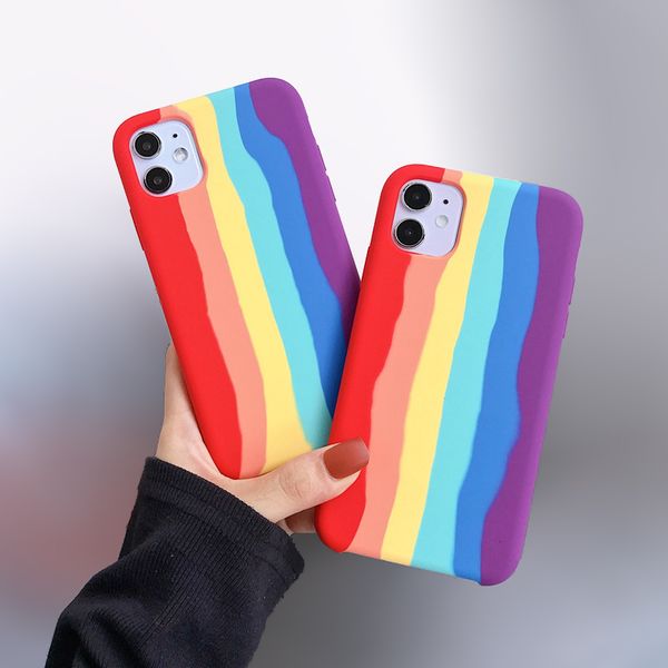 

радуга gradient телефон чехол для iphone 12 pro max silicone pc anti-падения защитная крышка для iphone 11 xs max 8 7 plus