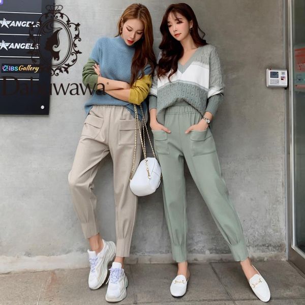 

dabuwawa casual flap pocket elastic waist cargo pants women spring autumn carrot trousers ankle-length pants female dt1dnt002, Black;white