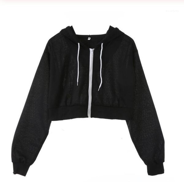 

2020 women's hoodie zipper sweatshirt long sleeve jumper pullover spring autumn coat loose basic short crop clothing1, Black;brown