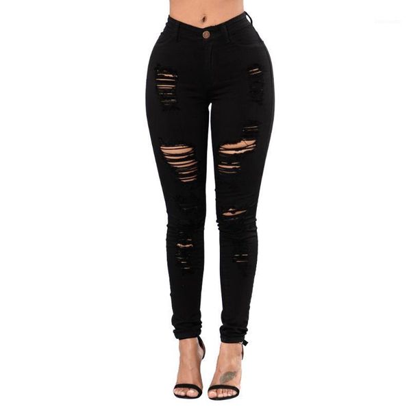 

jaycosin women's jeans women high waist button pockets holes denim skinny long jeans pants trousers pencil pants daily1, Blue