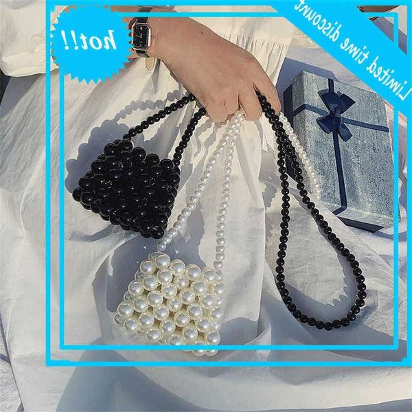 

fashion handwoven mini lady kralen shoulder bags women's party hand bag small black pearl messenger cross body behind 2020